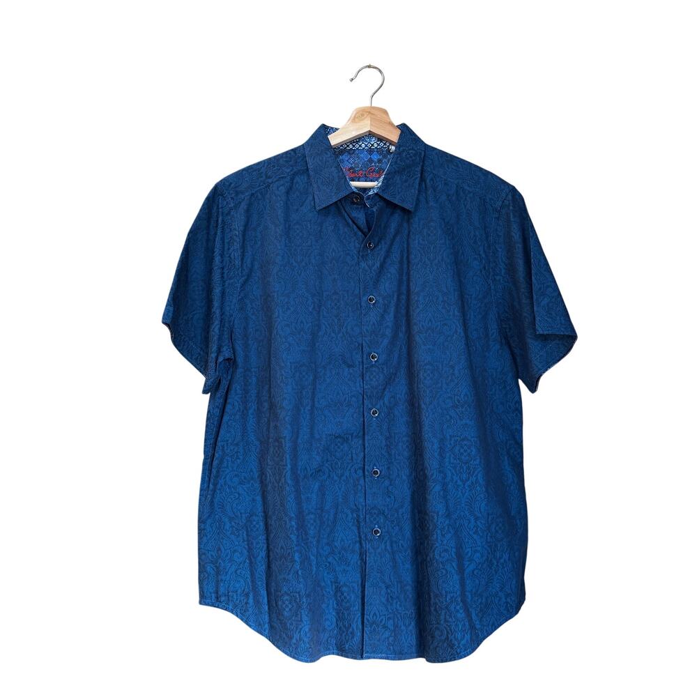 Robert Graham Mens Blue Classic Fit Button Short Sleeve Paisley XL Shirt
